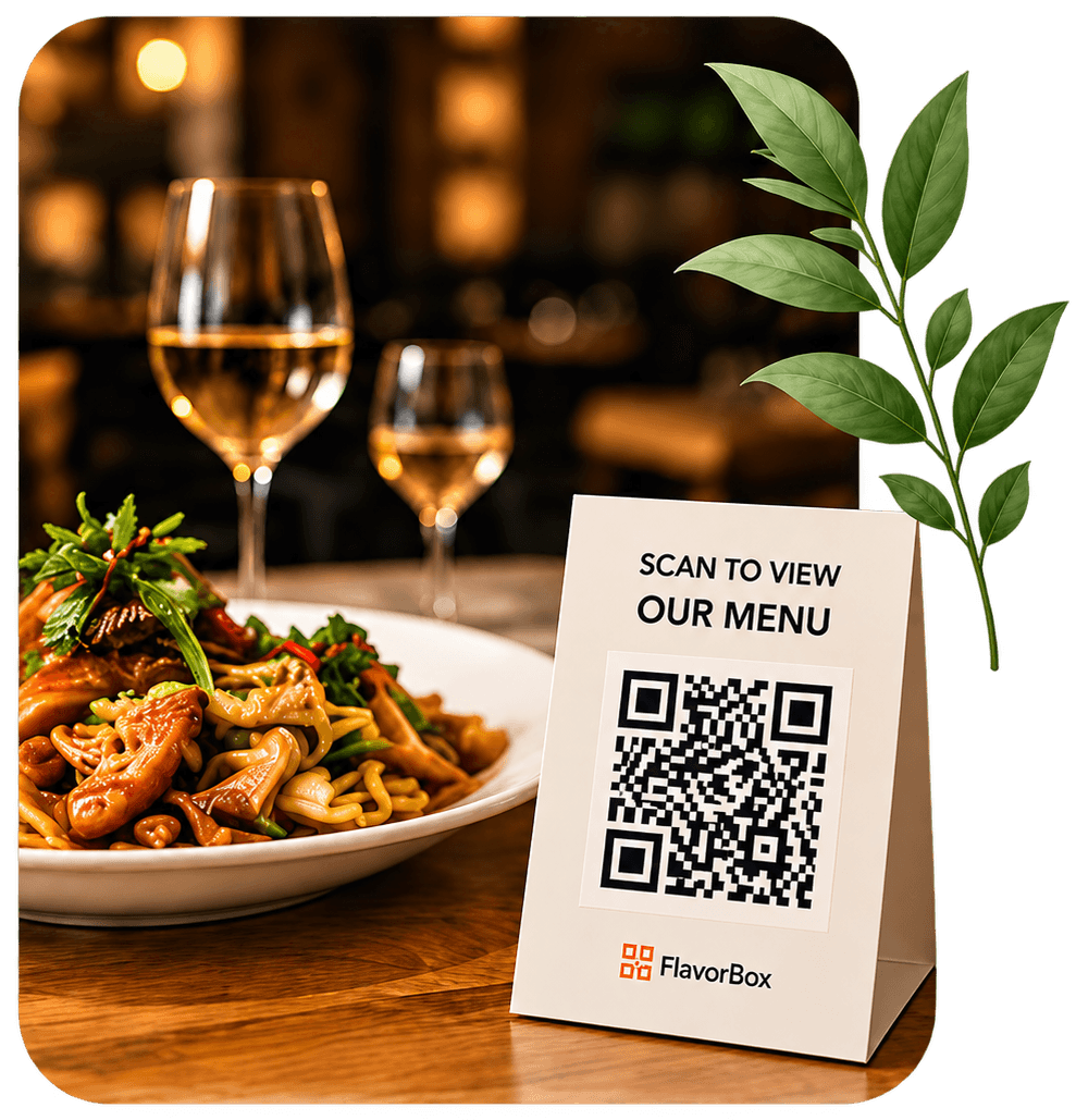 A plated dish on a restaurant table with a WIIT QR menu card